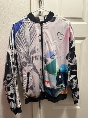 adidas Graphic Bomber Jacket in White, Black, Blue, Green, Pink
